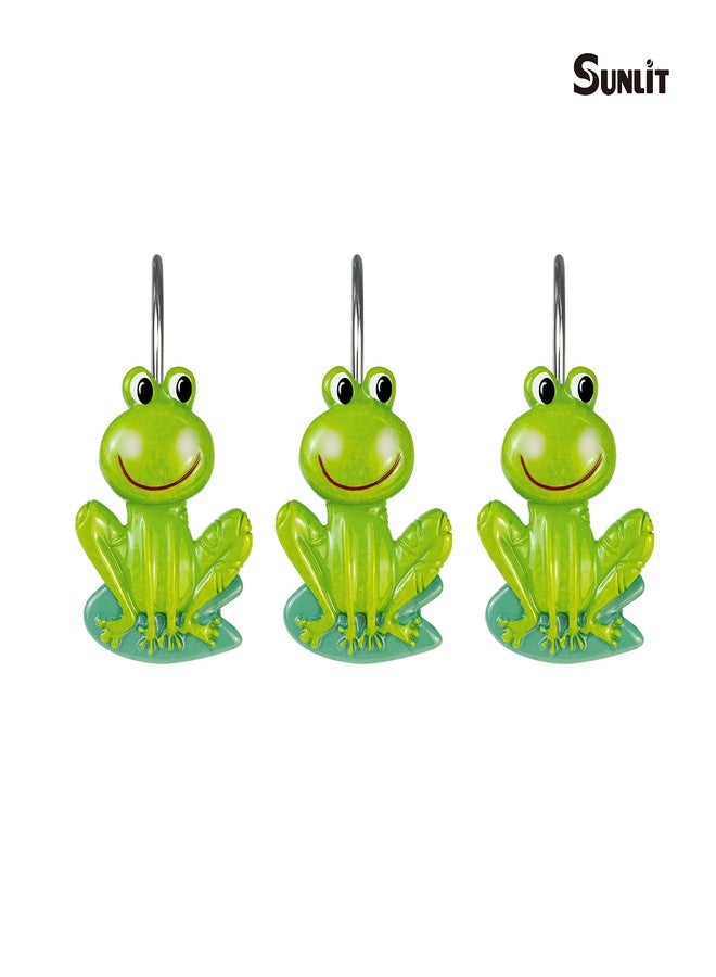 Sunlit Rustic Decorative Shower Curtain Hooks for Kids, Frog Shower Curtain Rings, Cabin Green Shower Curtain Hooks, Resin, Farmhouse Bathroom Decoration for Kids- 12 Pack - Image 4