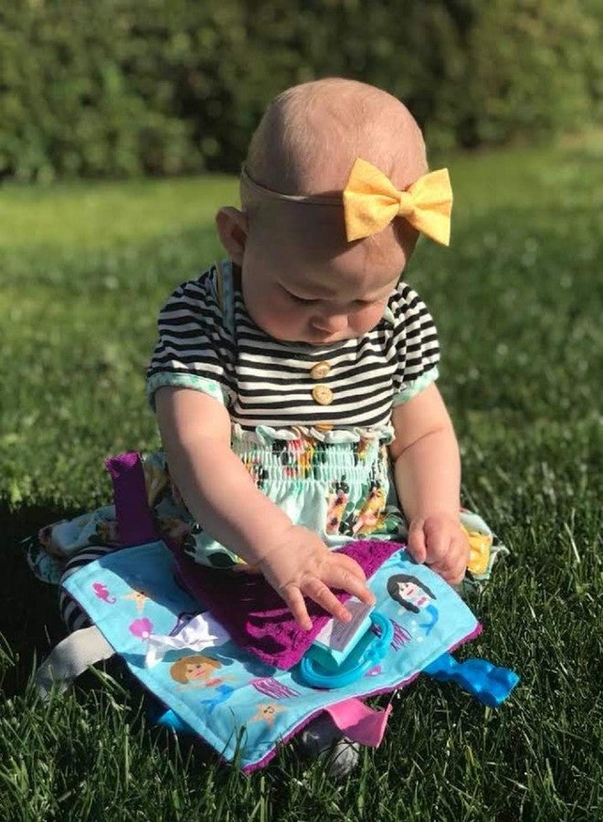 The Learning Lovey Baby Sensory, Security & Teething Closed Ribbon Tag Lovey Blanket with Minky Dot Fabric: 14”X18” (Mermaids and Narwhals) - Image 2