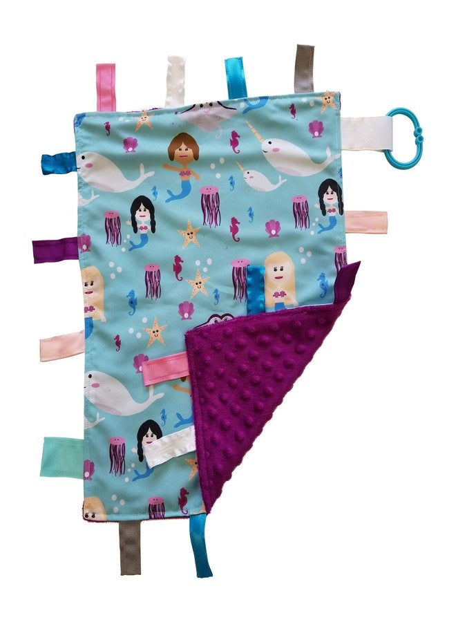 The Learning Lovey Baby Sensory, Security & Teething Closed Ribbon Tag Lovey Blanket with Minky Dot Fabric: 14”X18” (Mermaids and Narwhals) - Image 3