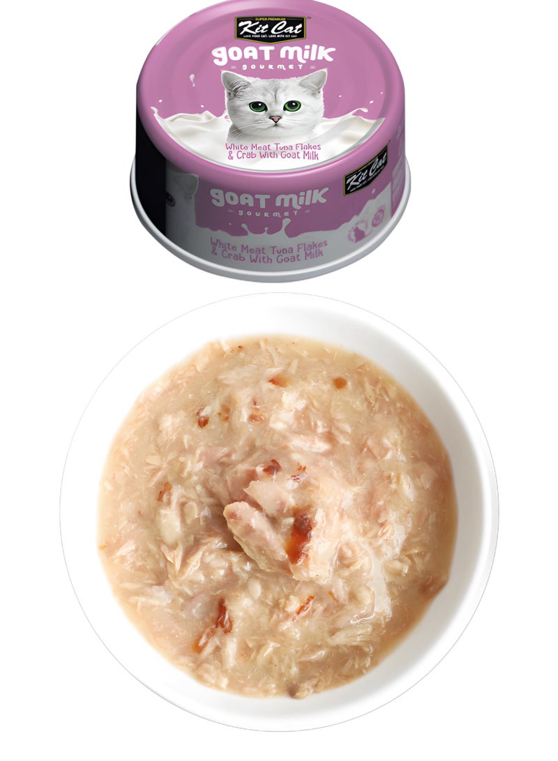 Kit Cat (24 packs) wet food with -  Meat Tuna Flakes & Crab With Goat Milk / for small and large cats / 70 grams - Image 3