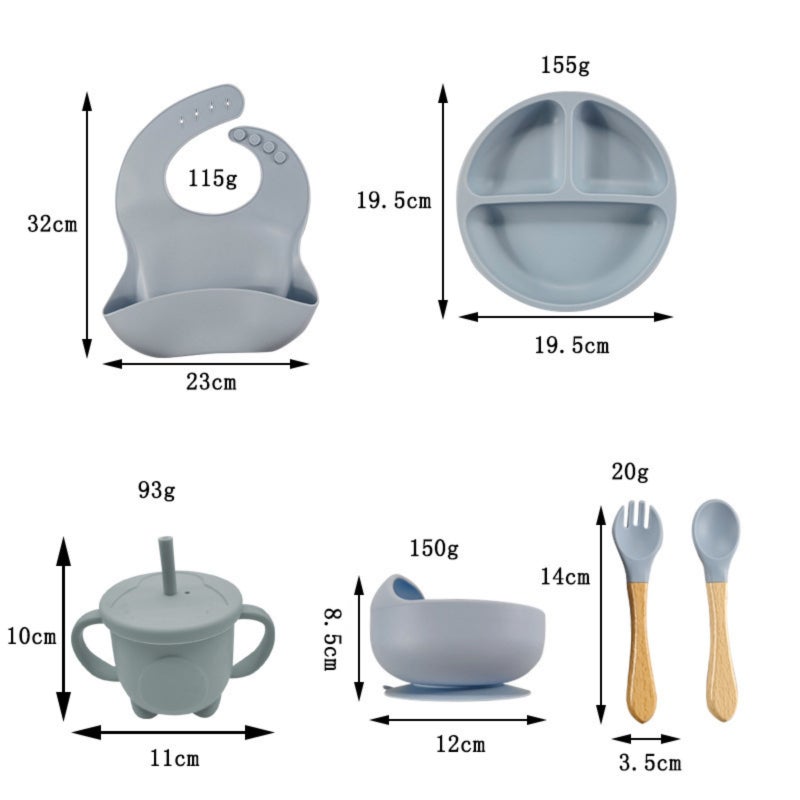 Baby Feeding Set: 6pcs Dark Blue Silicone Toddler Eating Utensils - BPA-Free Safe Material for Toddlers & Babies Home Feeding - Image 2