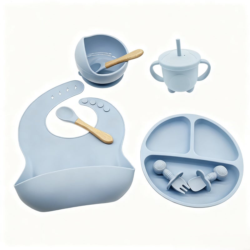 Baby Feeding Set: 6pcs Dark Blue Silicone Toddler Eating Utensils - BPA-Free Safe Material for Toddlers & Babies Home Feeding - Image 3