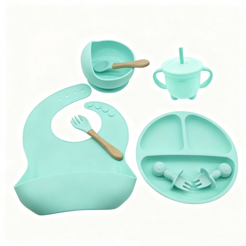 Baby Feeding Set: 6pcs Dark Blue Silicone Toddler Eating Utensils - BPA-Free Safe Material for Toddlers & Babies Home Feeding - Image 5