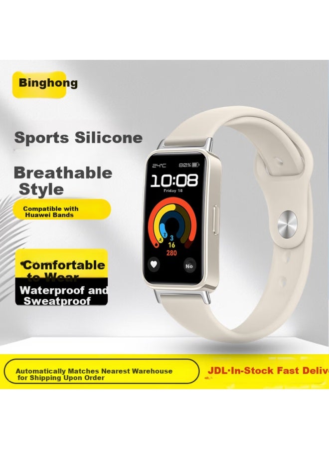Binghong Silicone Replacement Strap For Huawei Band 8/9/10 Nfc Fitness Tracker - Cangshan Gray
