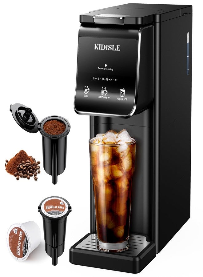 KIDISLE Hot & Iced Single Serve Coffee Maker for K Cup & Grounds, 6–16oz Brew Sizes, 40oz Water Tank, Reusable Pod Filter, Easy-to-Use for Home, Office, Dorm, Black - Image 1