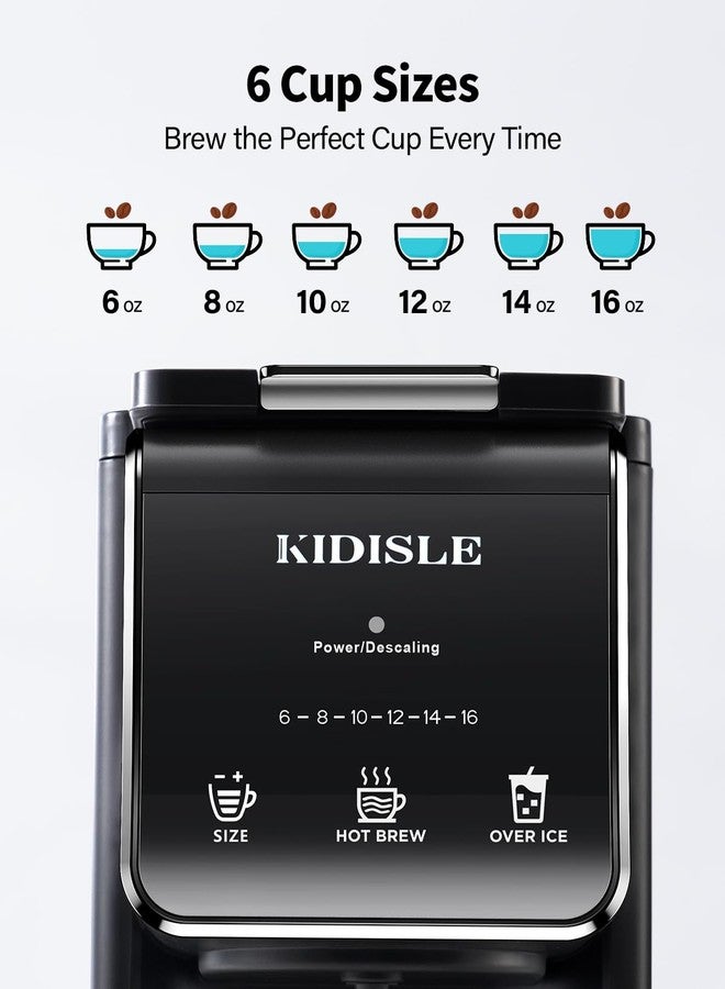 KIDISLE Hot & Iced Single Serve Coffee Maker for K Cup & Grounds, 6–16oz Brew Sizes, 40oz Water Tank, Reusable Pod Filter, Easy-to-Use for Home, Office, Dorm, Black - Image 5
