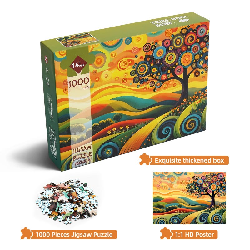 Hiwhy Colorful Tree Landscape 1000 Piece Puzzle for Adults - Fun Puzzles Art Painting Jigsaw Puzzles Family Game Home Decor - Image 2