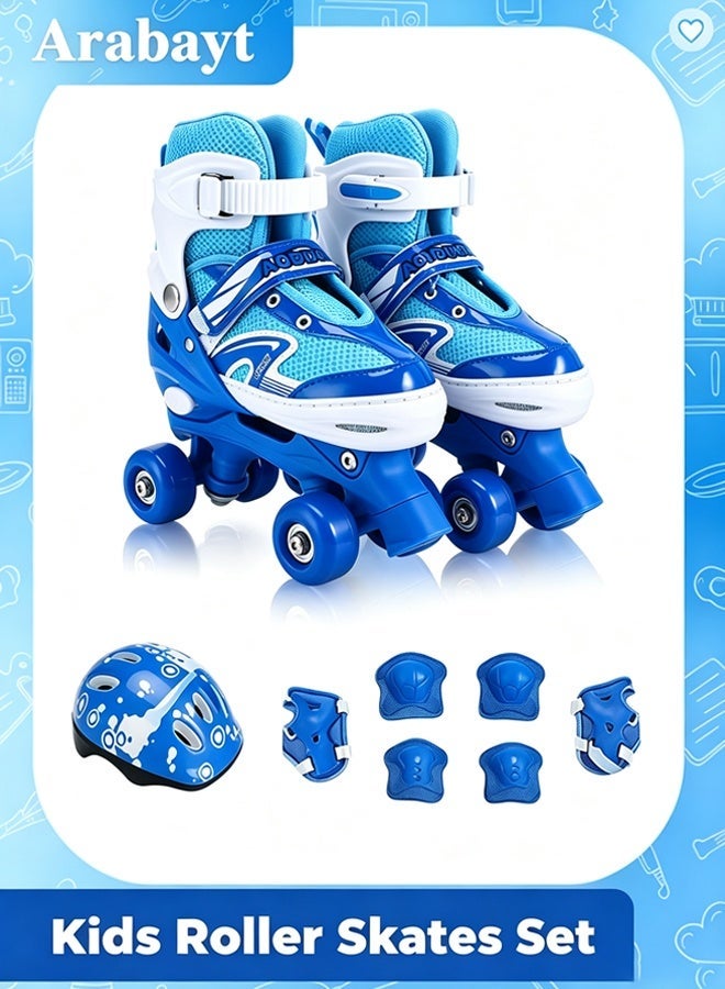 Arabayt Upgraded four-wheeled double-row children's ice skates with protective gear - suitable for foot length 21-24 cm, non-slip PU wheels, stable anti-tipping safety design, European size 35-38, suitable for indoor and outdoor use, suitable for boys and girls. - Image 1