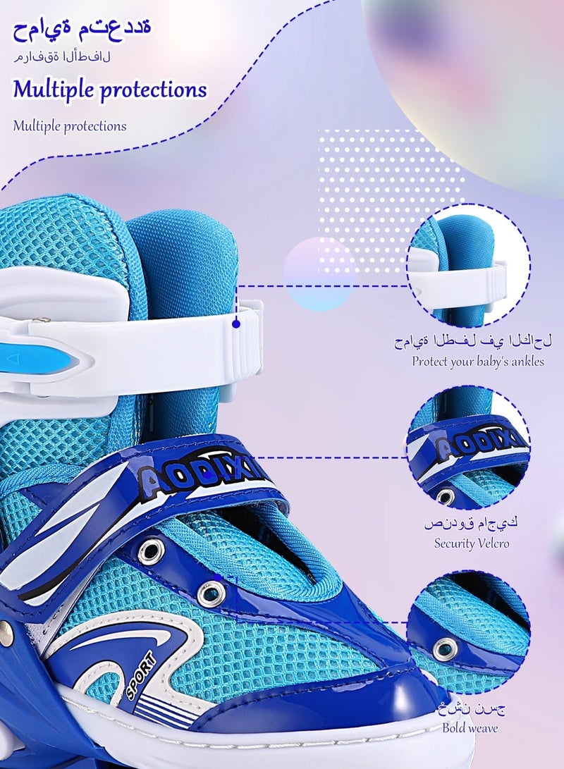Arabayt Upgraded four-wheeled double-row children's ice skates with protective gear - suitable for foot length 21-24 cm, non-slip PU wheels, stable anti-tipping safety design, European size 35-38, suitable for indoor and outdoor use, suitable for boys and girls. - Image 4