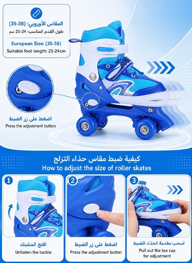 أرابايت حذاء تزلج بعجلات مزدوجة الصفوف ومُحسَّن للأطفال والمراهقين، مقاس قابل للتعديل (EU 35-38) يناسب طول قدم يتراوح بين 21 و24 سم، تصميم ثابت بأربع عجلات، عجلات من مادة البولي يوريثين (PU) مانعة للانزلاق، يتضمن معدات حماية، مناسب للاستخدام الداخلي والخارجي، للجنسين (أولاد وبنات). - Image 2