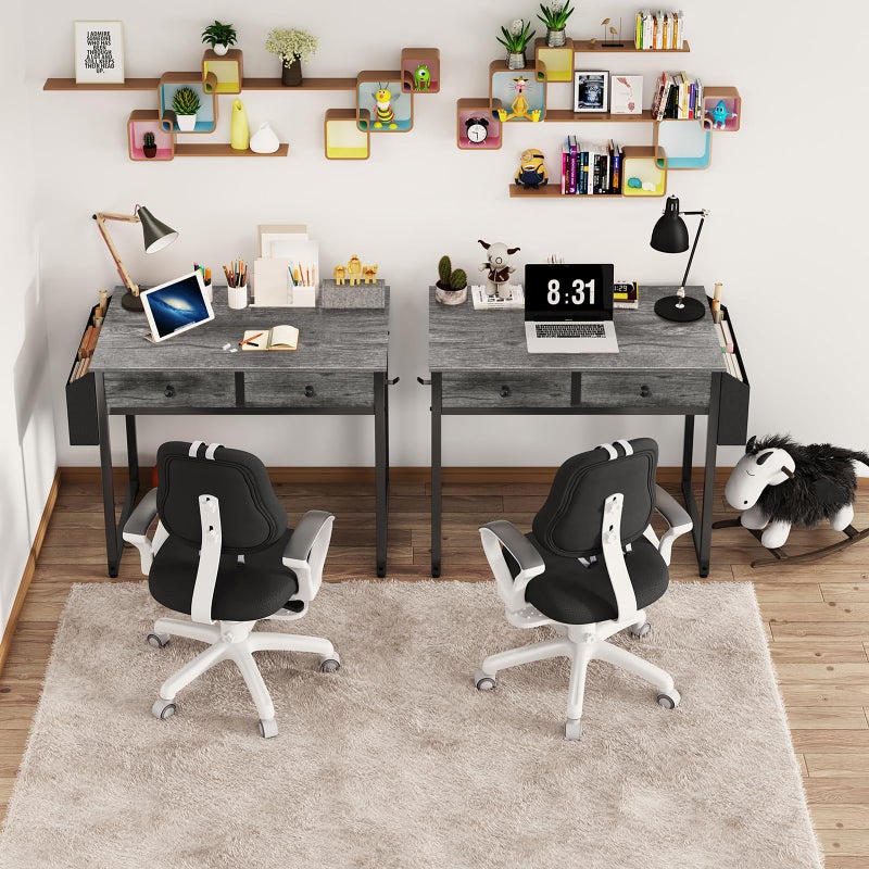 Lufeiya Small Desk with Drawers - for Bedroom, 32 Inch Home Office Computer Desk with Fabric Storage Drawer and Bag, Study Writing Table for Small Spaces, Gray - Image 4