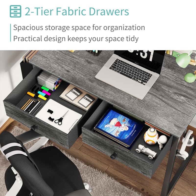 Lufeiya Small Desk with Drawers - for Bedroom, 32 Inch Home Office Computer Desk with Fabric Storage Drawer and Bag, Study Writing Table for Small Spaces, Gray - Image 5