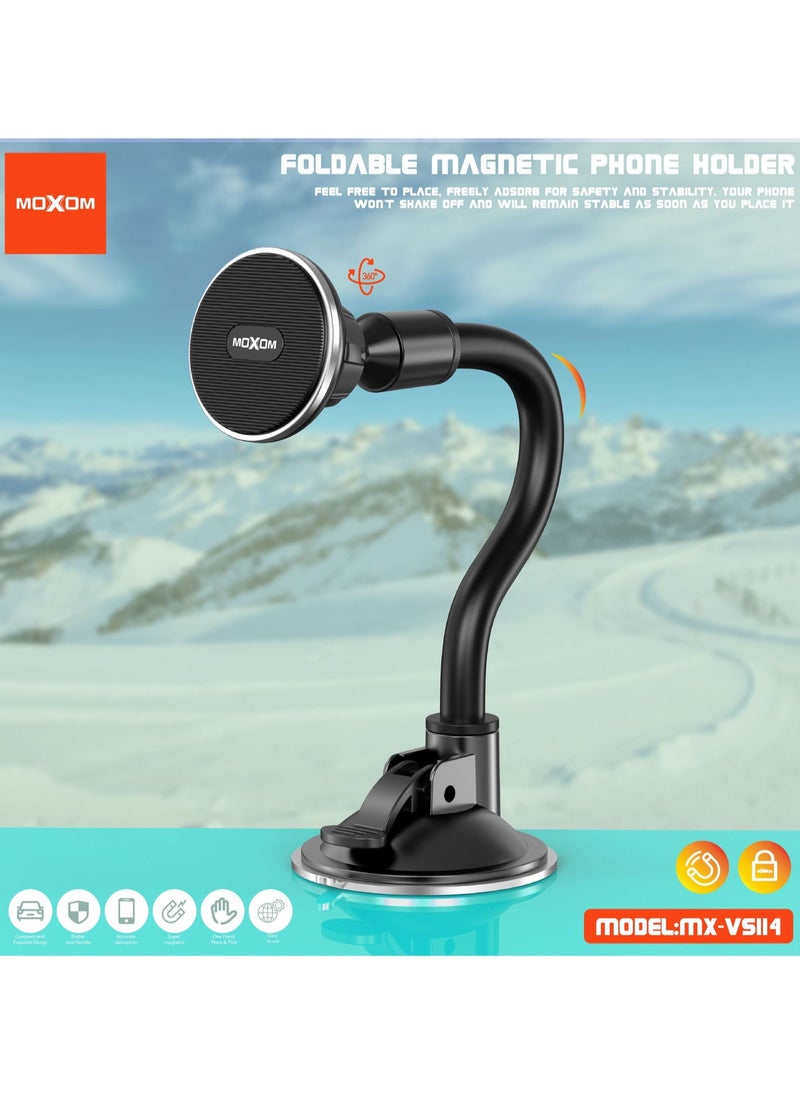 MOXOM MX-VS114 Adjustable phone stand, foldable magnetic windshield, car mount phone holder 360 degree, universal magnetic stick-on dashboard.  - Image 2