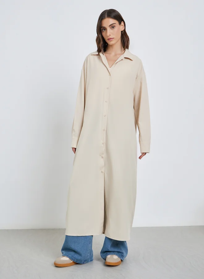 Take Two Take Two Solid Collared Kimono with Button Closure
