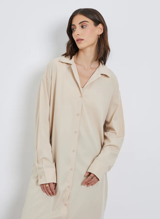 تايك تو Take Two Solid Collared Kimono with Button Closure