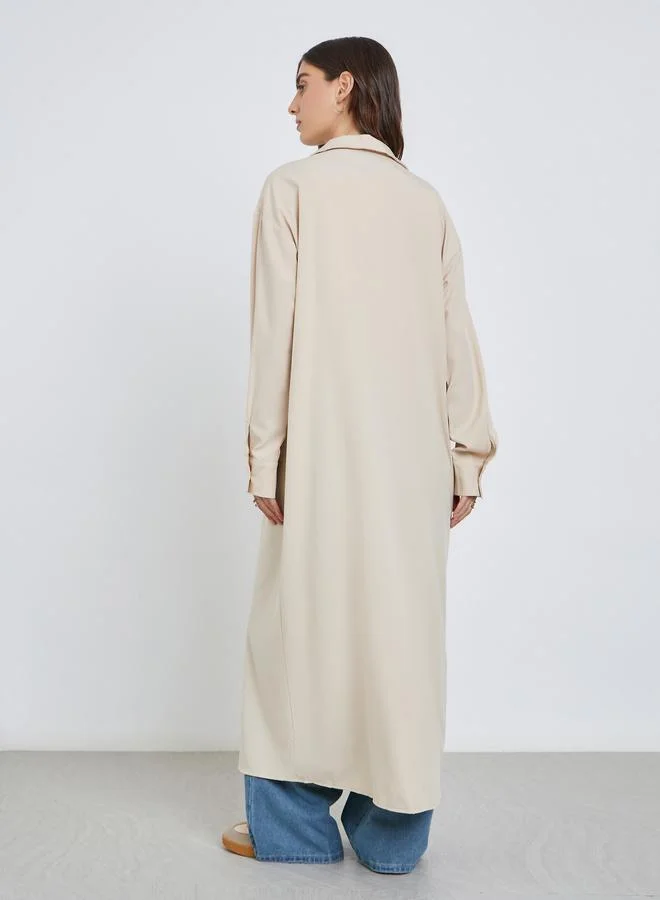 Take Two Solid Collared Kimono with Button Closure
