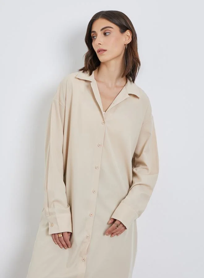 Take Two Solid Collared Kimono with Button Closure