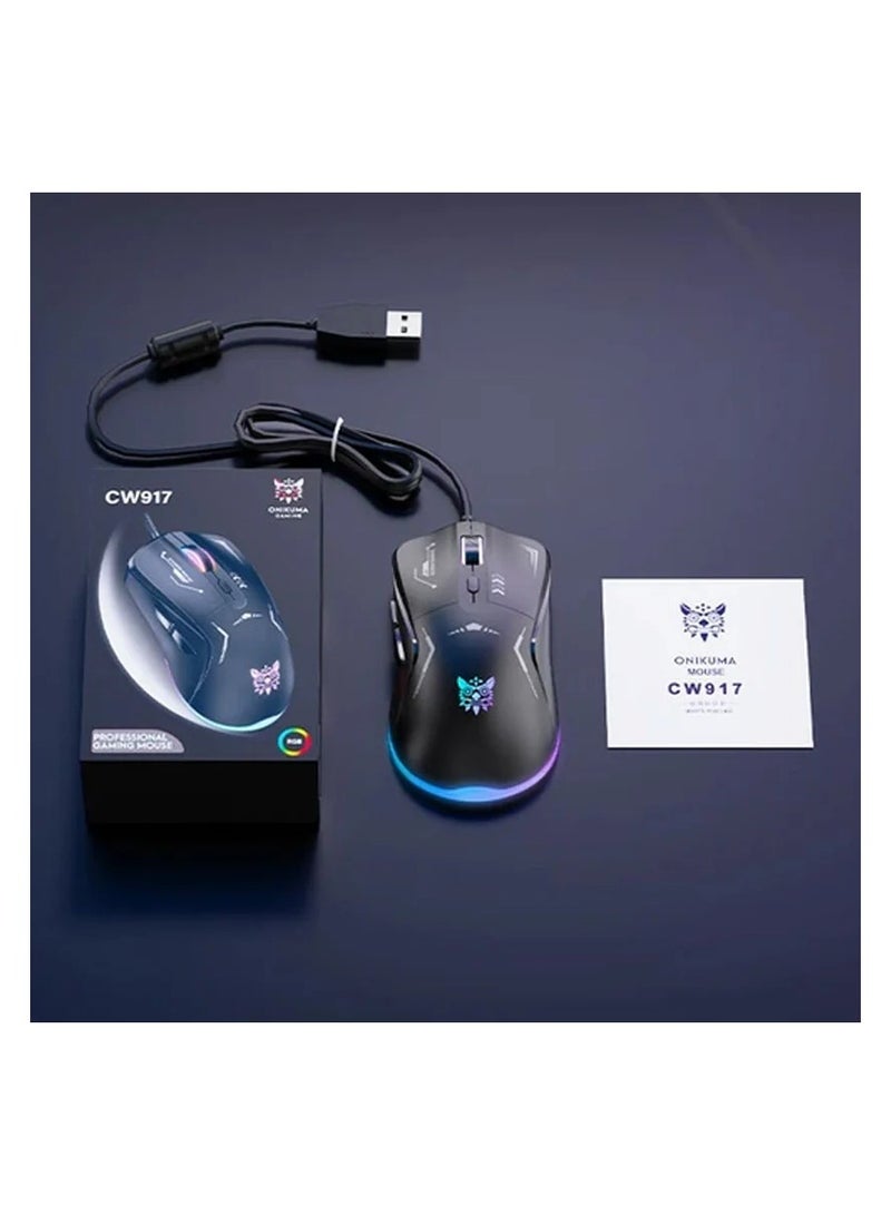 onikuma ONIKUMA CW917 Professional Gaming Mouse Wired RGB Lighting Adjustable DPI 1200/1800/2400/3600 for PC Laptop-CABLE 1.5 M-BLACK - Image 3