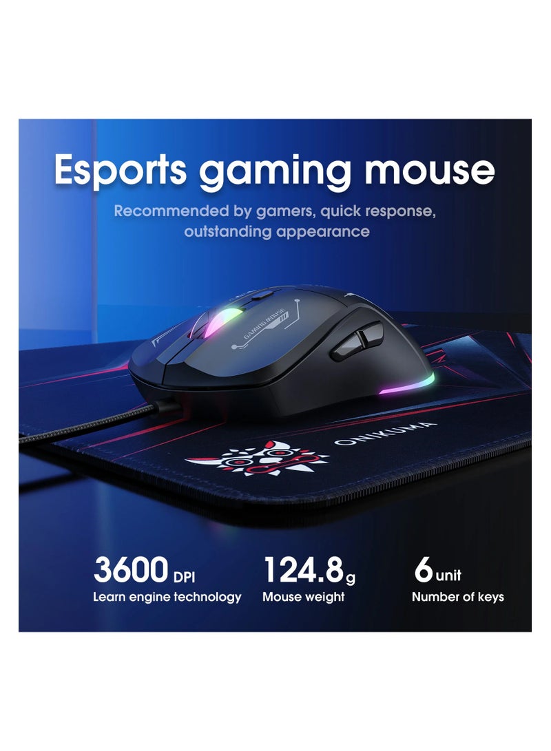 onikuma ONIKUMA CW917 Professional Gaming Mouse Wired RGB Lighting Adjustable DPI 1200/1800/2400/3600 for PC Laptop-CABLE 1.5 M-BLACK - Image 4