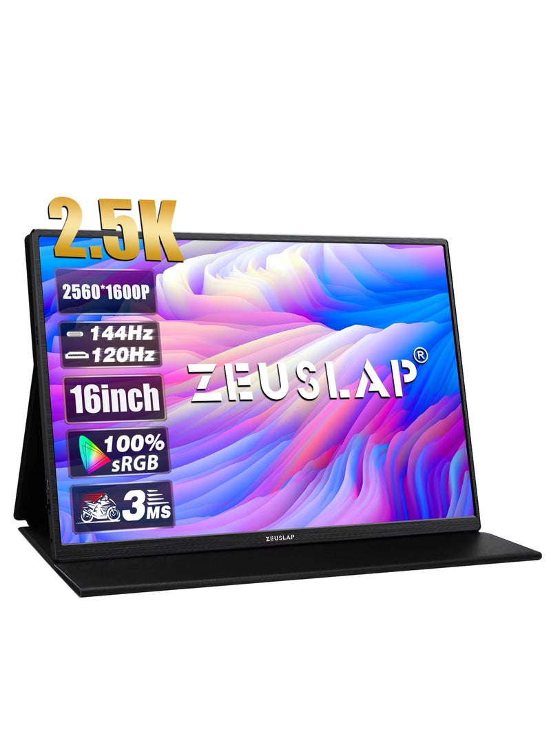 ZEUSLAP 16" 2.5K 144hz Portable Monitor 2560*1600 16:10 100%sRGB 500Cd/m² Travel Gaming Display for Laptop Switch ps4 ps5 Xbox - Image 1