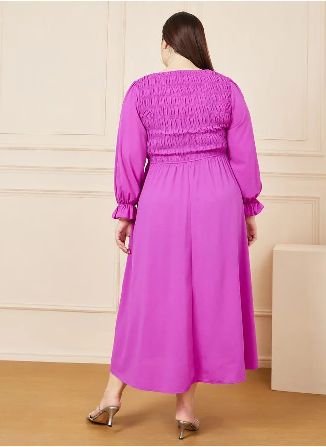 Styli Plus Shirred A-Line Midi Dress