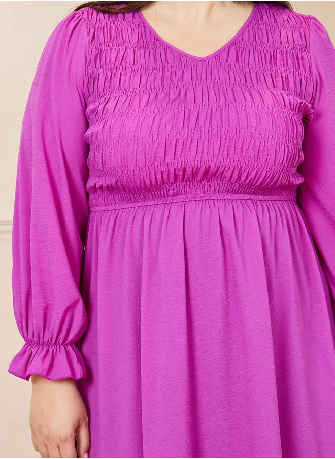 Styli Plus Shirred A-Line Midi Dress