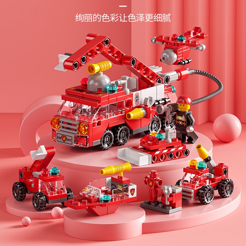 Wholesale Compatible Lego Bricks Men's Puzzle Assembled Car Toys for Kids - Small Particle Deformation Police Fire Truck - Image 2