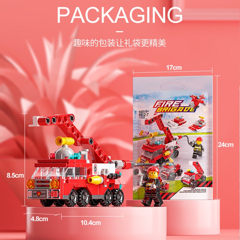 Wholesale Compatible Lego Bricks Men's Puzzle Assembled Car Toys for Kids - Small Particle Deformation Police Fire Truck - Image 4