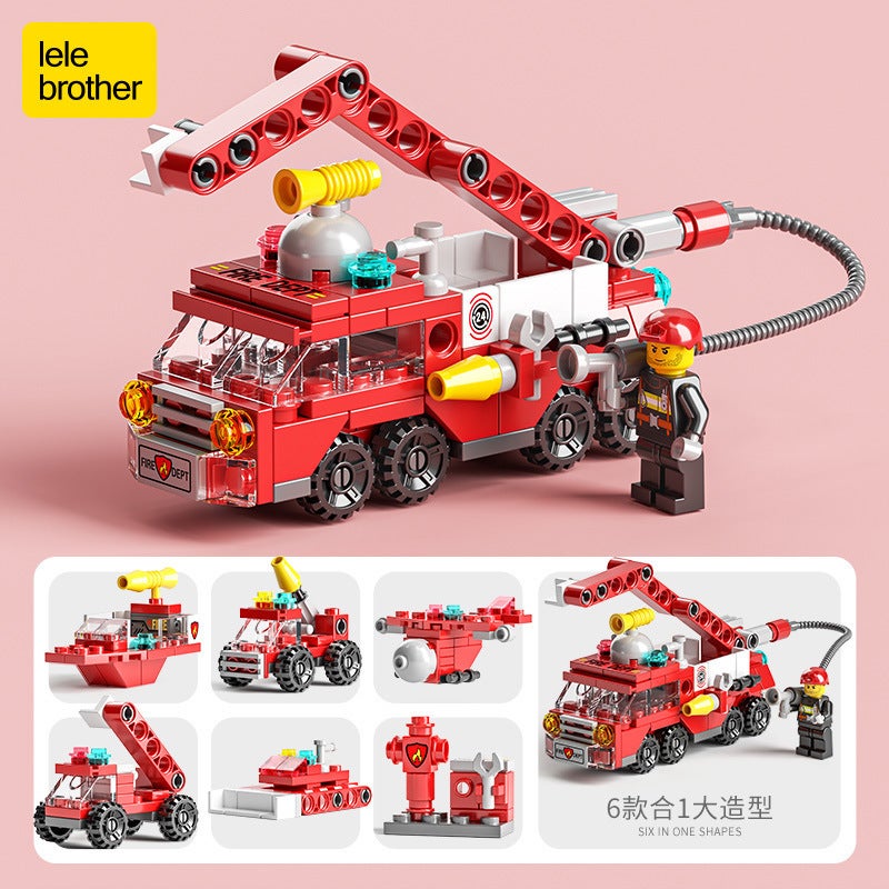 Wholesale Compatible Lego Bricks Men's Puzzle Assembled Car Toys for Kids - Small Particle Deformation Police Fire Truck - Image 1