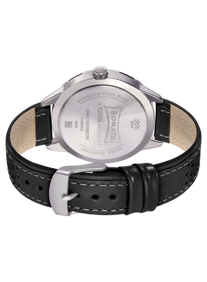 Sonata Round Shape Leather Band Analog Wrist Watch 7138KL03 - 45 mm - Black - Image 3