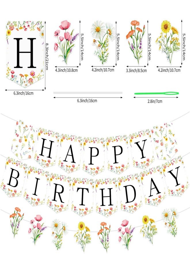 Adecortalk Flower Happy Birthday Banner Wildflower Butterfly Party Decorations Floral Garland Bunting Sign for Women Girls Birthday Baby Shower Party Decorations - Image 2