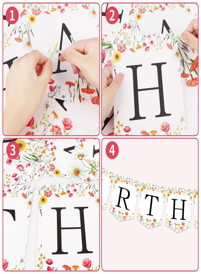 Adecortalk Flower Happy Birthday Banner Wildflower Butterfly Party Decorations Floral Garland Bunting Sign for Women Girls Birthday Baby Shower Party Decorations - Image 3