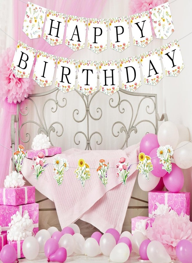 Adecortalk Flower Happy Birthday Banner Wildflower Butterfly Party Decorations Floral Garland Bunting Sign for Women Girls Birthday Baby Shower Party Decorations - Image 4