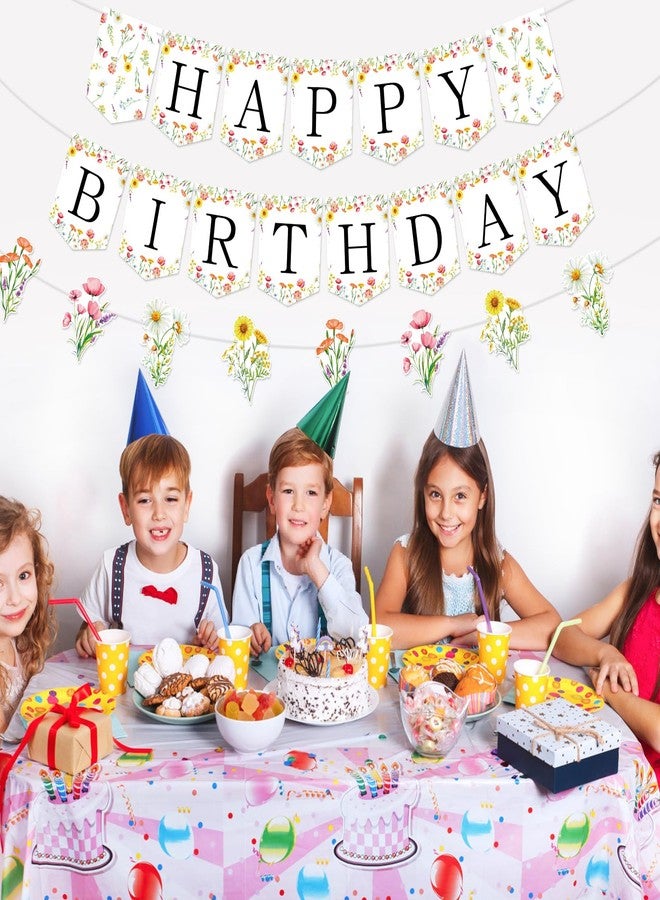 Adecortalk Flower Happy Birthday Banner Wildflower Butterfly Party Decorations Floral Garland Bunting Sign for Women Girls Birthday Baby Shower Party Decorations - Image 5
