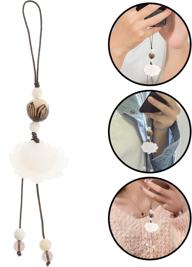 cheekyglo Phone Charm Jade Lotus Flower Charm Creative Pendant Phone Lanyard Lucky Charm Feng Shui Decoration Hand Knitting Phone Hanging Rope - Image 3