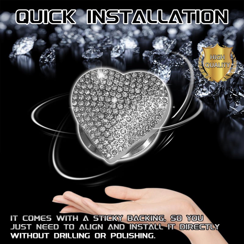 QBOONPT Heart Shape Car Engine Start Button Cover, Sparkly Rhinestone Ignition Button Decal, Bling Car Accessories for Women, Car Interior Accessories Push Start Button Cover Decorativeï¼ˆWhite) - Image 3