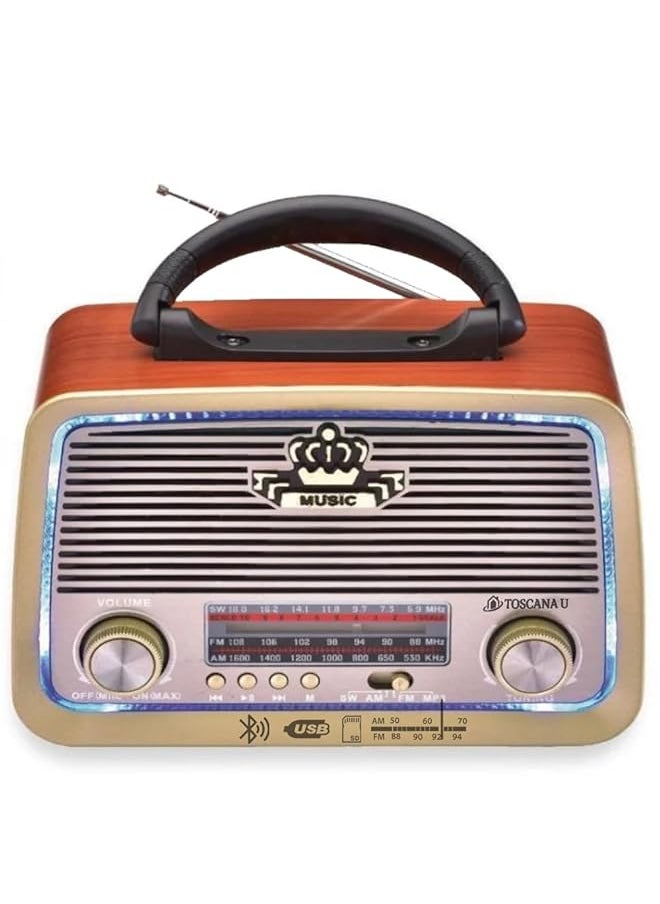 TOSCANA U Mini Am Fm Aux Portable Radio Usb Memory Hifi Bluetooth Speaker External Light St 0257  - Image 1