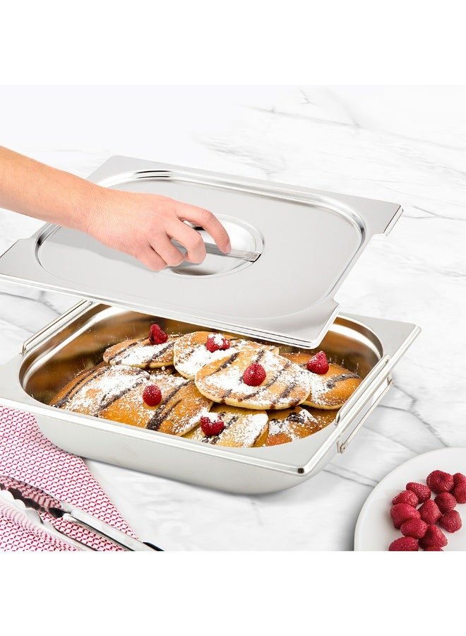 Restaurantware LID ONLY: Met Lux 12.8 x 10.4 Inch Steam Table Pan Lid, 1 Hotel Pan Lid - Fits 1/2 Size Steam Table Pan, Table Pan Sold Separately, Stainless Steel Steam Pan Cover, Built-In Handle  - Image 3