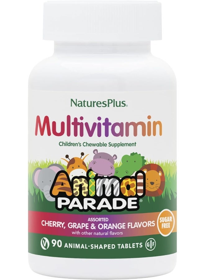 NaturesPlus Natures Plus Animal Parade Sugar-Free Children's Multivitamin - Assorted Cherry, Grape & Orange Flavors - 90 Chewable Tablets - 45 Total Servings - Image 1