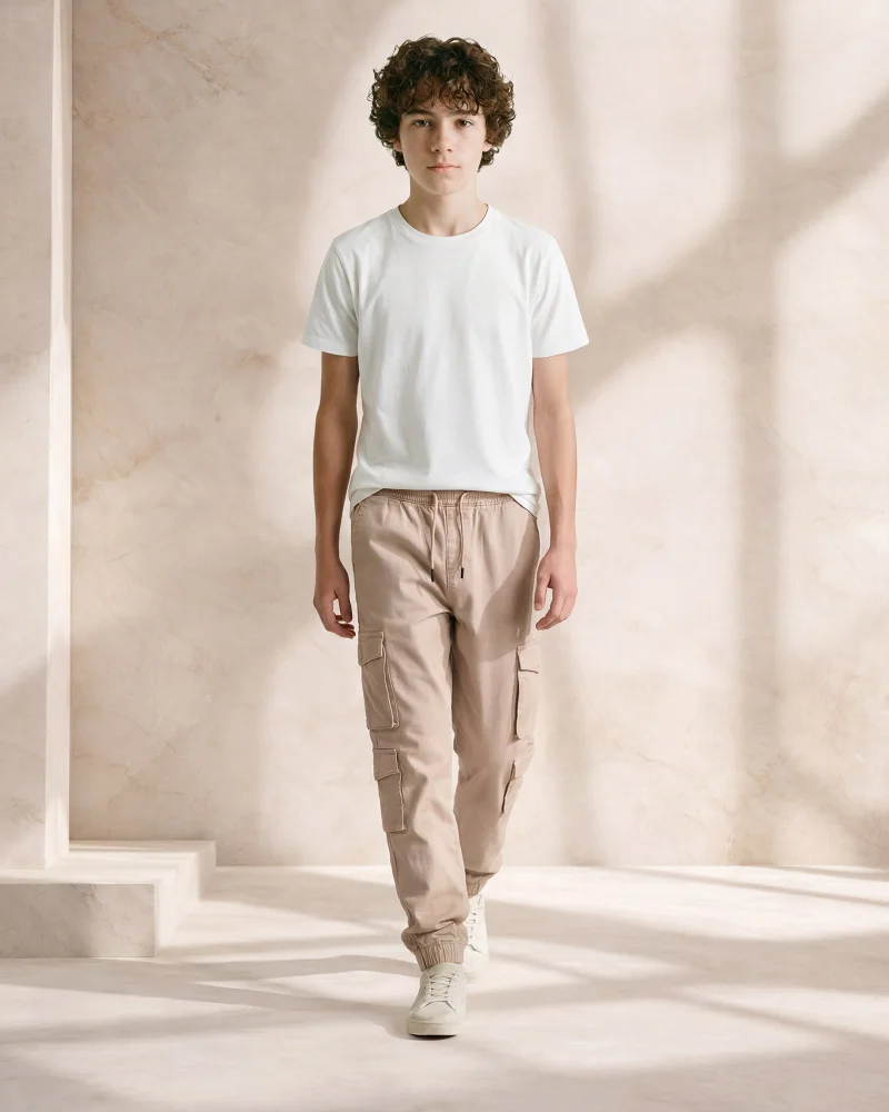 Redtag Senior Boys Beige 4 Pocket Cargo Trouser