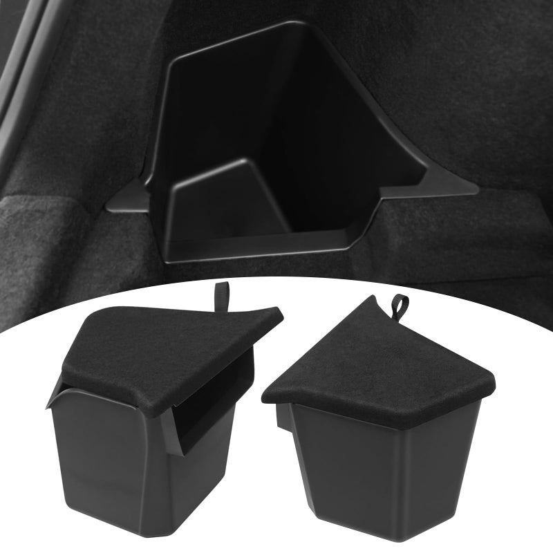 Abystar Trunk Storage Bins with Lids for 2026 Tesla Model Y Juniper 5 Seater, 2PCS TPE Side Cargo Organizer Boxes, Rear Trunk Containers with Suede Covers, Custom Fit Tesla Model Y Juniper Accessories - Image 1