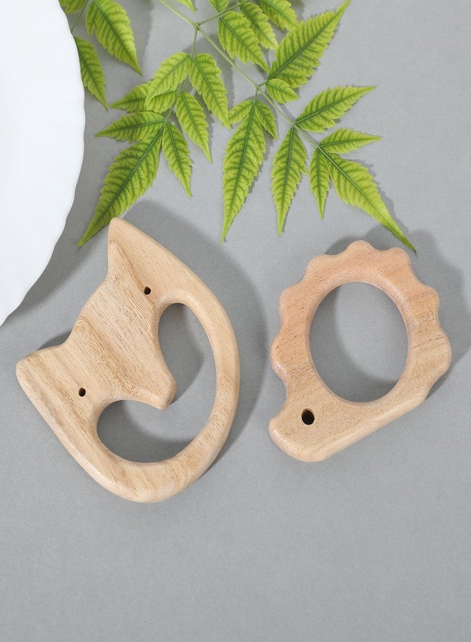 Babbles Neem Wood Teethers for Babies | Wooden Teethers for 6 to 12 Months Baby | Natural and Antibacterial (Cat+Hedgehog) - Image 1