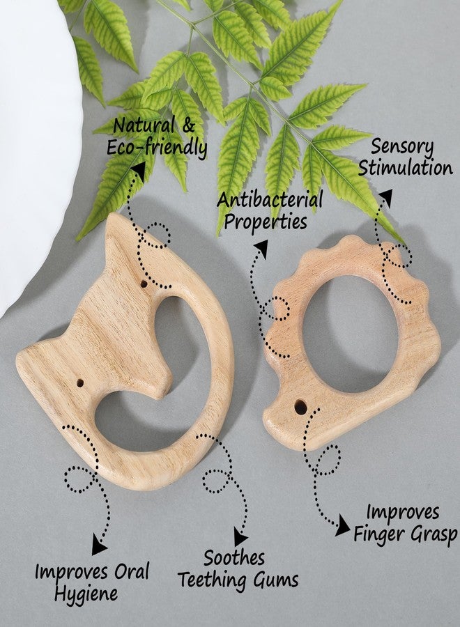 Babbles Neem Wood Teethers for Babies | Wooden Teethers for 6 to 12 Months Baby | Natural and Antibacterial (Cat+Hedgehog) - Image 2