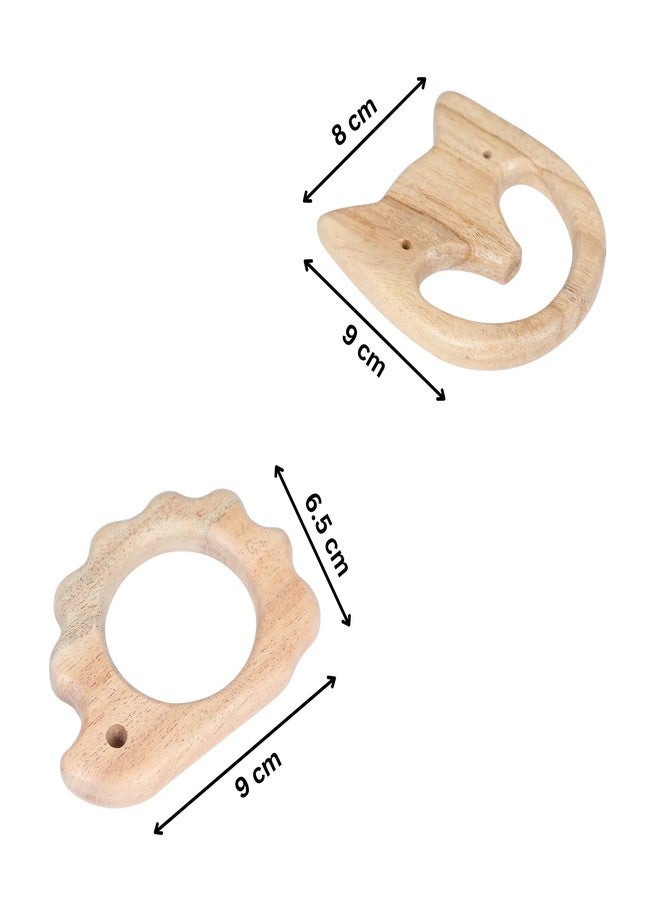 Babbles Neem Wood Teethers for Babies | Wooden Teethers for 6 to 12 Months Baby | Natural and Antibacterial (Cat+Hedgehog) - Image 3