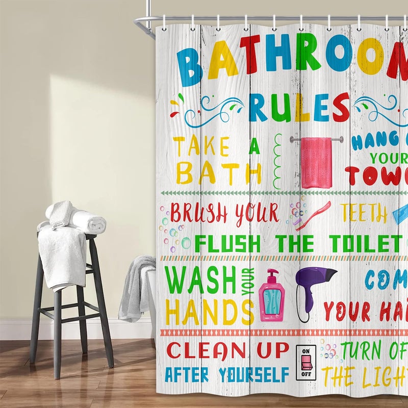 بينباي Kids Shower Stain Funny Teen Boy Girl Girl Surtain Curtain for College Dorm Bathroom Contulful Bather Rules Fabric Square Stain Restroom Pathub Decorities with Hooks 72x 72 Inch - Image 3