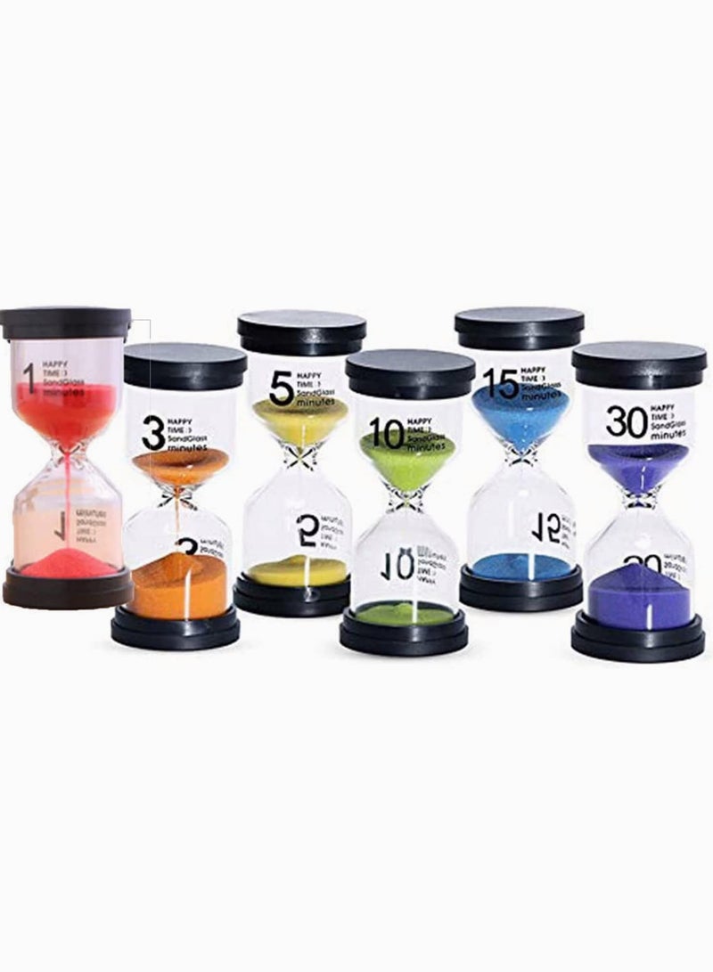 Barakah Sand Timer Colorful Hourglass Sandglass Timer 1 min/3 mins/5 mins/10 mins/15 mins/30 mins Sand Clock Timer for Games Classroom Home Office(Pack of 6) - Image 1