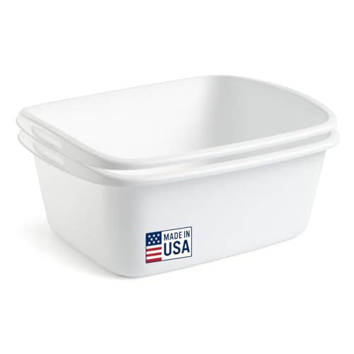Tribello 2-Pack Dish Pans for Kitchen Sink, Plastic Tub Dishpan Wash Basin and Foot Bath for Soaking Feet, Wash Bucket for Washing and Storage Cleaning Supplies - 12 Quarts - Heavy Duty - (White) - Image 1
