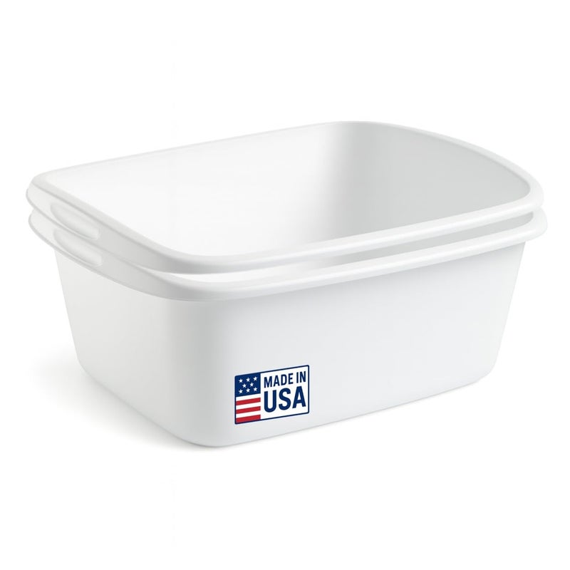Tribello 2-Pack Dish Pans for Kitchen Sink, Plastic Tub Dishpan Wash Basin and Foot Bath for Soaking Feet, Wash Bucket for Washing and Storage Cleaning Supplies - 12 Quarts - Heavy Duty - (White) - Image 3