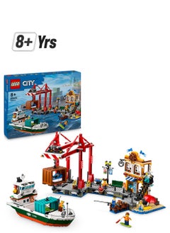 LEGO City Seaside Harbour With Cargo Ship Toy, Building Set For Boys And Girls Aged 8 And Over, Kids’ Gift Ideas, Model Container Crane And Boat With 8 Minifigures 60422 (1,226 Pieces)  - Image 1