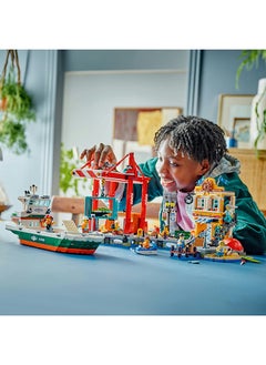 LEGO City Seaside Harbour With Cargo Ship Toy, Building Set For Boys And Girls Aged 8 And Over, Kids’ Gift Ideas, Model Container Crane And Boat With 8 Minifigures 60422 (1,226 Pieces)  - Image 3